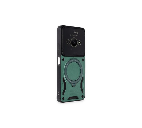 Xiaomi Poco C61 Kılıf Joy Lens Standlı Kapak - Koyu Yeşil Xiaomi Poco C61 Kılıf Joy Lens Standlı Kapak - Koyu Yeşil