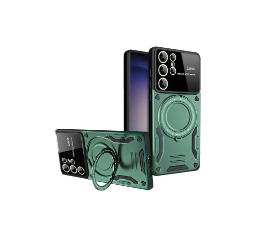 Samsung Galaxy S24 Ultra Kılıf Joy Lens Standlı Kapak - Koyu Yeşil Samsung Galaxy S24 Ultra Kılıf Joy Lens Standlı Kapak - Koyu Yeşil