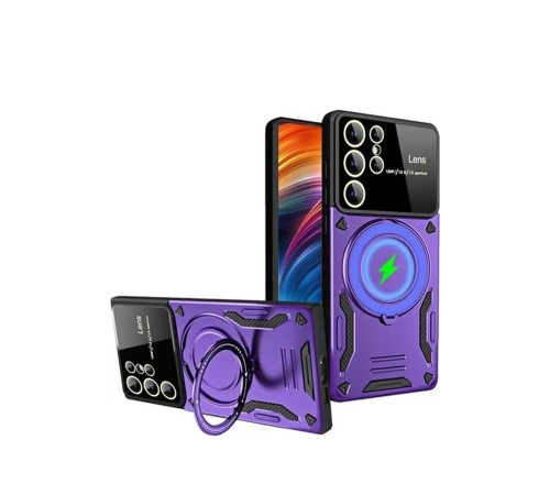 Samsung Galaxy S24 Ultra Kılıf Joy Lens Standlı Kapak - Mor Samsung Galaxy S24 Ultra Kılıf Joy Lens Standlı Kapak - Mor