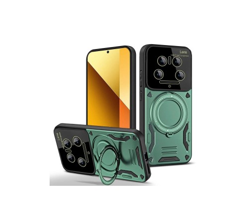 Xiaomi Mi 14 Ultra Kılıf Joy Lens Standlı Kapak - Koyu Yeşil Xiaomi Mi 14 Ultra Kılıf Joy Lens Standlı Kapak - Koyu Yeşil