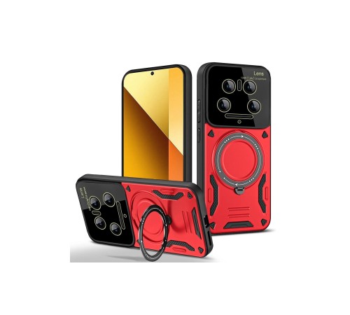 Xiaomi Mi 14 Ultra Kılıf Joy Lens Standlı Kapak - Kırmızı Xiaomi Mi 14 Ultra Kılıf Joy Lens Standlı Kapak - Kırmızı