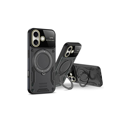 iPhone 16 Kılıf Joy Lens Standlı Kapak - Siyah iPhone 16 Kılıf Joy Lens Standlı Kapak - Siyah