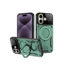 iPhone 16 Kılıf Joy Lens Standlı Kapak - Koyu Yeşil