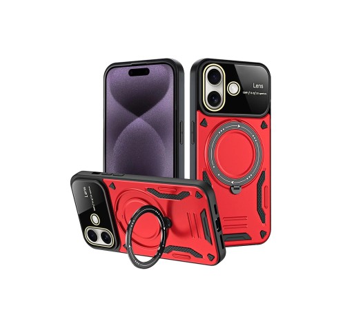 iPhone 16 Kılıf Joy Lens Standlı Kapak - Kırmızı iPhone 16 Kılıf Joy Lens Standlı Kapak - Kırmızı