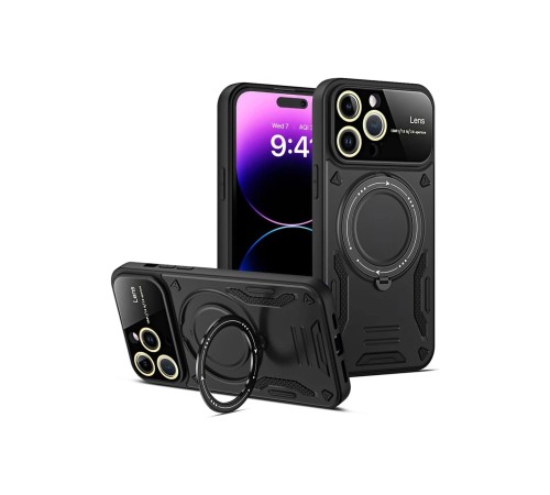iPhone 16 Pro Kılıf Joy Lens Standlı Kapak - Siyah iPhone 16 Pro Kılıf Joy Lens Standlı Kapak - Siyah