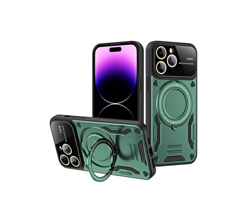 iPhone 16 Pro Kılıf Joy Lens Standlı Kapak - Koyu Yeşil iPhone 16 Pro Kılıf Joy Lens Standlı Kapak - Koyu Yeşil