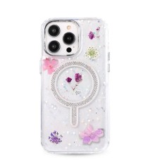 iPhone 14 Pro Flower Magsafe Kapak - Mor