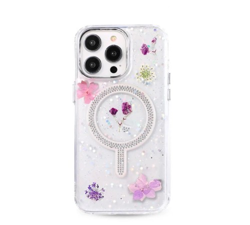 iPhone 14 Pro Flower Magsafe Kapak - Mor iPhone 14 Pro Flower Magsafe Kapak - Mor
