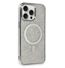 iPhone 15 Pro Kılıf Diamond Magsafe Kapak - Gümüş