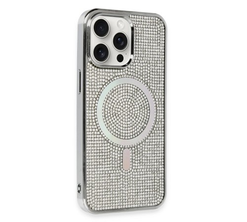 iPhone 15 Pro Kılıf Diamond Magsafe Kapak - Gümüş iPhone 15 Pro Kılıf Diamond Magsafe Kapak - Gümüş