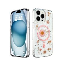iPhone 14 Pro Kılıf Daisy Simli Magsafe Kapak - Pembe