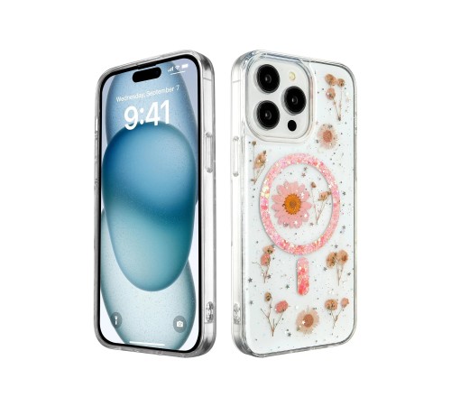 iPhone 14 Pro Kılıf Daisy Simli Magsafe Kapak - Pembe iPhone 14 Pro Kılıf Daisy Simli Magsafe Kapak - Pembe