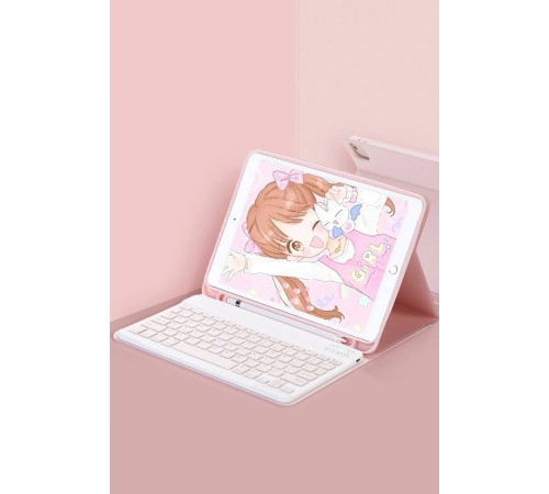 iPad 5 Air 9.7 Kılıf KC01 Smart Klavyeli Tablet Kılıfı - Pembe iPad 5 Air 9.7 Kılıf KC01 Smart Klavyeli Tablet Kılıfı - Pembe