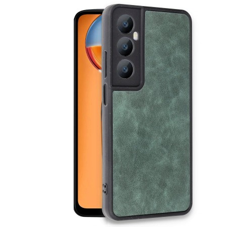 Realme C65 Kılıf Aras Deri Kapak - Koyu Yeşil Realme C65 Kılıf Aras Deri Kapak - Koyu Yeşil