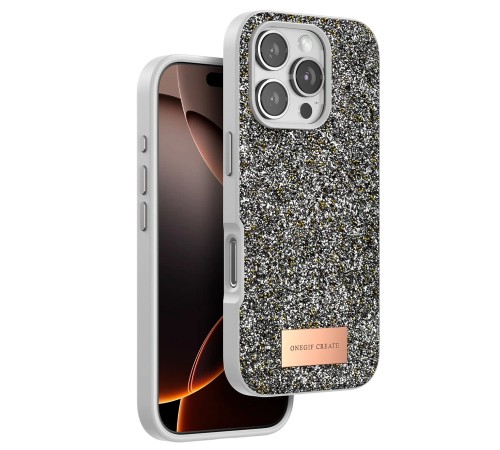 iPhone 16 Pro Bright Simli Kapak - Gümüş iPhone 16 Pro Bright Simli Kapak - Gümüş