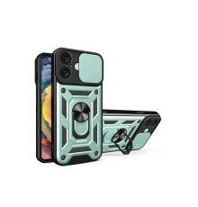 iPhone 16 Kılıf Pars Lens Yüzüklü Silikon - Yeşil