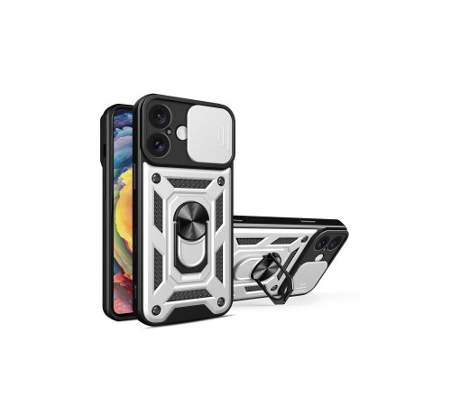 iPhone 16 Kılıf Pars Lens Yüzüklü Silikon - Gümüş