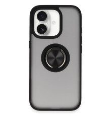 iPhone 16 Kılıf Montreal Yüzüklü Silikon Kapak - Siyah