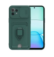 Xiaomi Mİ 11 Lite Kılıf Zuma Kartvizitli Yüzüklü Silikon - Yeşil