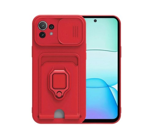 Xiaomi Mİ 11 Lite Kılıf Zuma Kartvizitli Yüzüklü Silikon - Kırmızı