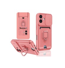 iPhone 16 Kılıf Zuma Kartvizitli Yüzüklü Silikon - Pembe