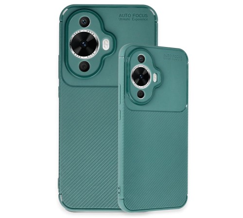 Huawei Nova 12S Kılıf Auto Focus Karbon Kapak - Koyu Yeşil Huawei Nova 12S Kılıf Auto Focus Karbon Kapak - Koyu Yeşil