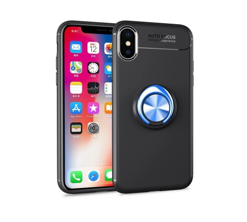 iPhone XS Max Kılıf Range Yüzüklü Silikon - Siyah-Mavi iPhone XS Max Kılıf Range Yüzüklü Silikon - Siyah-Mavi