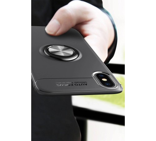 iPhone XS Max Kılıf Range Yüzüklü Silikon - Siyah-Mavi iPhone XS Max Kılıf Range Yüzüklü Silikon - Siyah-Mavi