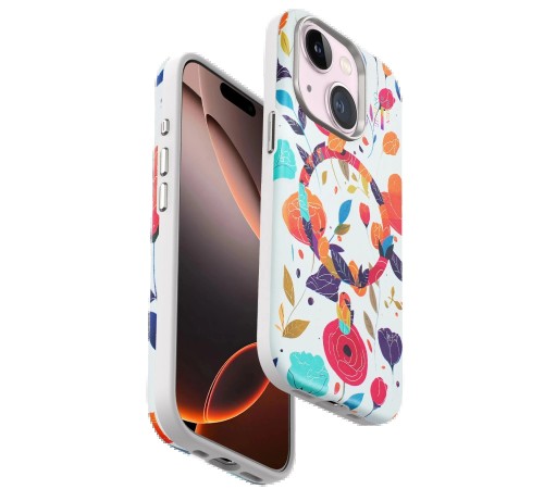iPhone 14 Flower Series Magsafe Kapak - Beyaz iPhone 14 Flower Series Magsafe Kapak - Beyaz