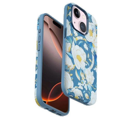 iPhone 14 Flower Series Magsafe Kapak - Mavi iPhone 14 Flower Series Magsafe Kapak - Mavi