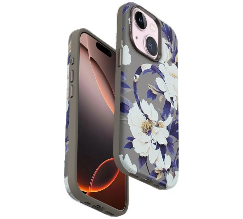 iPhone 14 Flower Series Magsafe Kapak - Gri iPhone 14 Flower Series Magsafe Kapak - Gri