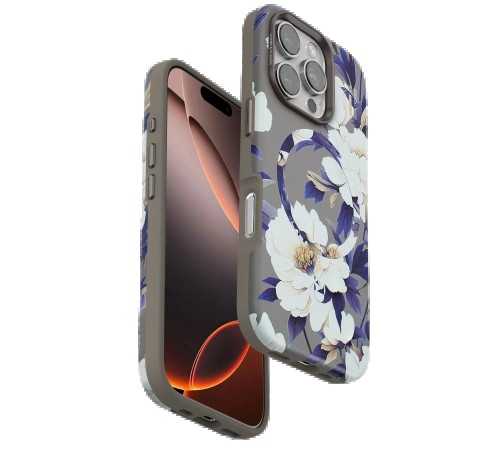 iPhone 16 Pro Max Flower Series Magsafe Kapak - Gri iPhone 16 Pro Max Flower Series Magsafe Kapak - Gri
