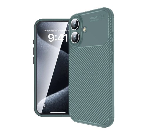 iPhone 16 Kılıf Auto Focus Karbon Kapak - Koyu Yeşil iPhone 16 Kılıf Auto Focus Karbon Kapak - Koyu Yeşil