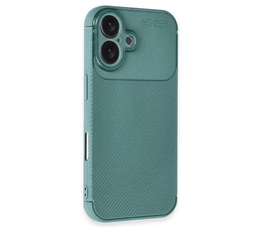 iPhone 16 Kılıf Auto Focus Karbon Kapak - Koyu Yeşil iPhone 16 Kılıf Auto Focus Karbon Kapak - Koyu Yeşil