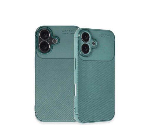 iPhone 16 Kılıf Auto Focus Karbon Kapak - Koyu Yeşil iPhone 16 Kılıf Auto Focus Karbon Kapak - Koyu Yeşil