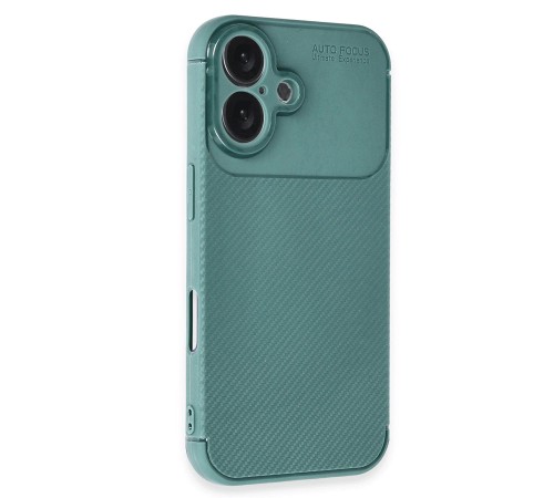 iPhone 16 Plus Kılıf Auto Focus Karbon Kapak - Koyu Yeşil iPhone 16 Plus Kılıf Auto Focus Karbon Kapak - Koyu Yeşil