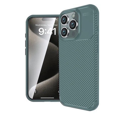 iPhone 16 Pro Kılıf Auto Focus Karbon Kapak - Koyu Yeşil iPhone 16 Pro Kılıf Auto Focus Karbon Kapak - Koyu Yeşil