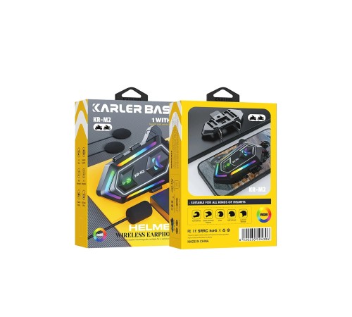 Karler Bass KRM2 RGB Motosiklet Sürücüleri İçin IPX6 Su Geçirmez Özellikli Kablosuz Bluetooth Kulaklık - Siyah