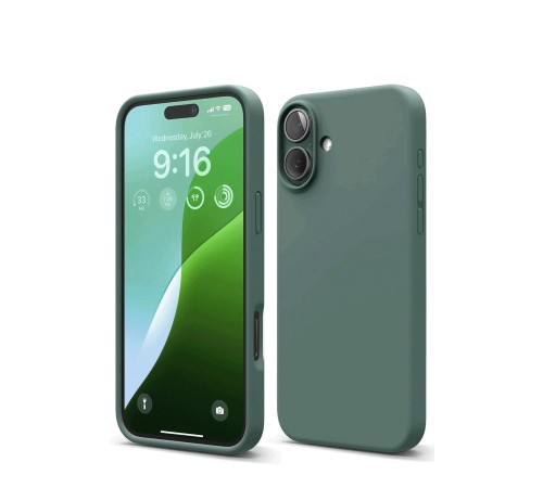 iPhone 16 Kılıf Nano içi Kadife Silikon - Koyu Yeşil iPhone 16 Kılıf Nano içi Kadife Silikon - Koyu Yeşil
