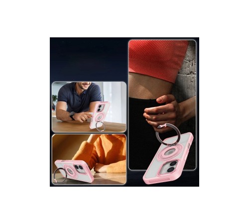 iPhone 16 Banza Magsafe Standlı Kapak - Pembe iPhone 16 Banza Magsafe Standlı Kapak - Pembe