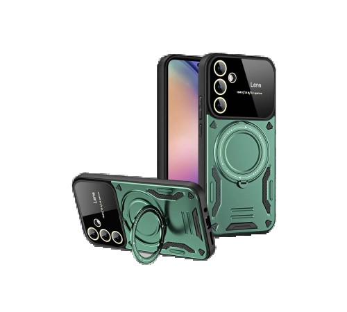 Samsung Galaxy S24 FE Kılıf Joy Lens Standlı Kapak - Koyu Yeşil Samsung Galaxy S24 FE Kılıf Joy Lens Standlı Kapak - Koyu Yeşil