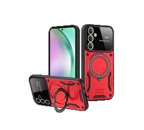 Samsung Galaxy S24 FE Kılıf Joy Lens Standlı Kapak - Kırmızı Samsung Galaxy S24 FE Kılıf Joy Lens Standlı Kapak - Kırmızı