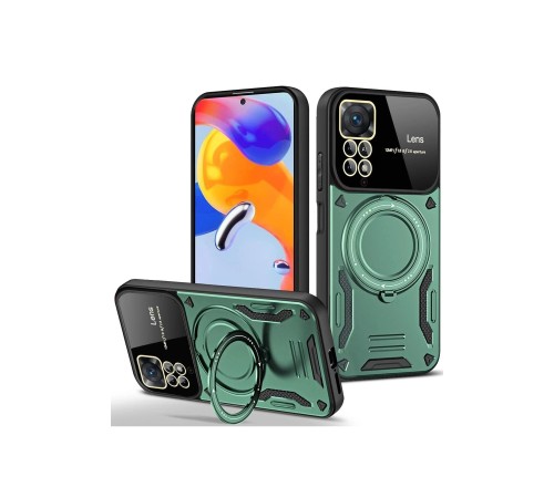 Xiaomi Redmi Note 11 Pro Kılıf Joy Lens Standlı Kapak - Koyu Yeşil Xiaomi Redmi Note 11 Pro Kılıf Joy Lens Standlı Kapak - Koyu Yeşil