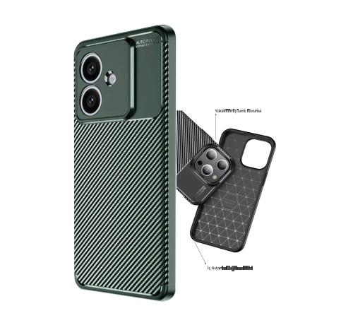 Oppo A3 Kılıf Auto Focus Karbon Kapak - Koyu Yeşil Oppo A3 Kılıf Auto Focus Karbon Kapak - Koyu Yeşil