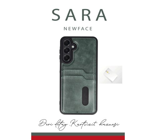 Samsung Galaxy A15 4G Kılıf Sara Kartvizitli Deri Kılıf - Koyu Yeşil Samsung Galaxy A15 4G Kılıf Sara Kartvizitli Deri Kılıf - Koyu Yeşil