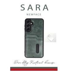 Samsung Galaxy A25 5G Kılıf Sara Kartvizitli Deri Kılıf - Siyah