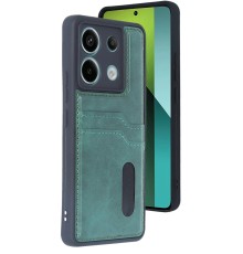 Xiaomi Redmi Note 13 Pro 4G Kılıf Sara Kartvizitli Deri Kılıf - Koyu Yeşil