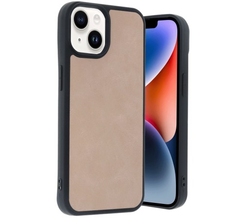 iPhone 14 Kılıf Aras Deri Kapak - Pudra