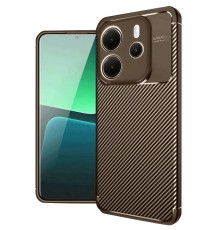 Xiaomi Redmi Note 14 4G Kılıf Auto Focus Karbon Kapak - Kahverengi
