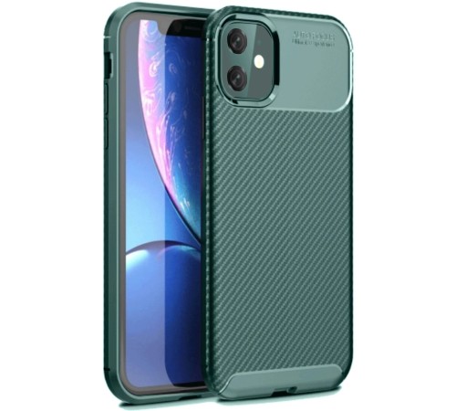 iPhone 11 Kılıf Auto Focus Karbon Kapak - Koyu Yeşil